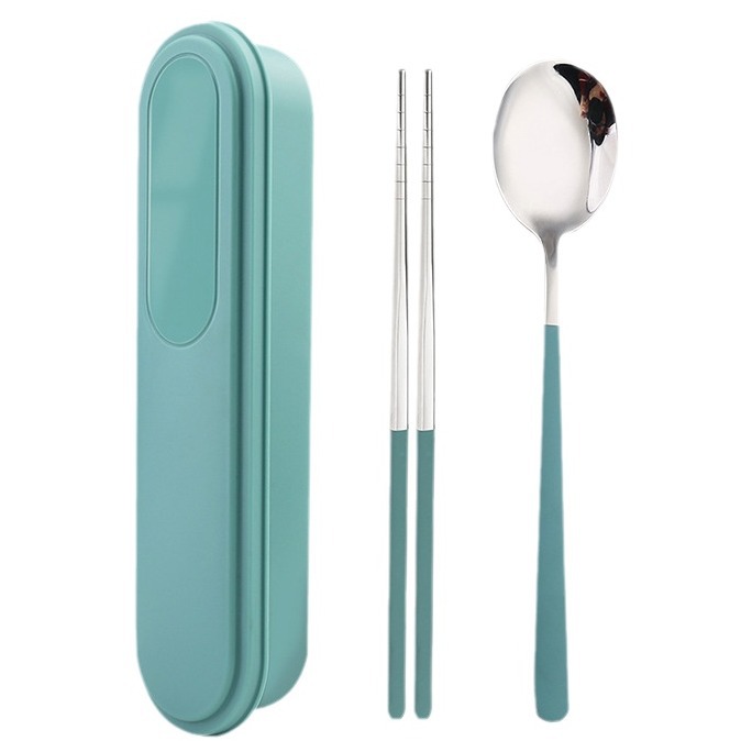 Cross-Border 304 Stainless Steel Portable Tableware Fork Spoon Chopsticks Set Korean Student Outdoor Tableware Three-Piece Set