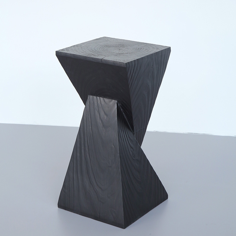 J4C Solid Wood Tree Stump Carbonized Black Log Wood Stump Art Ornaments Root Carving Wood Stump Coffee Table Household Living Room Stool