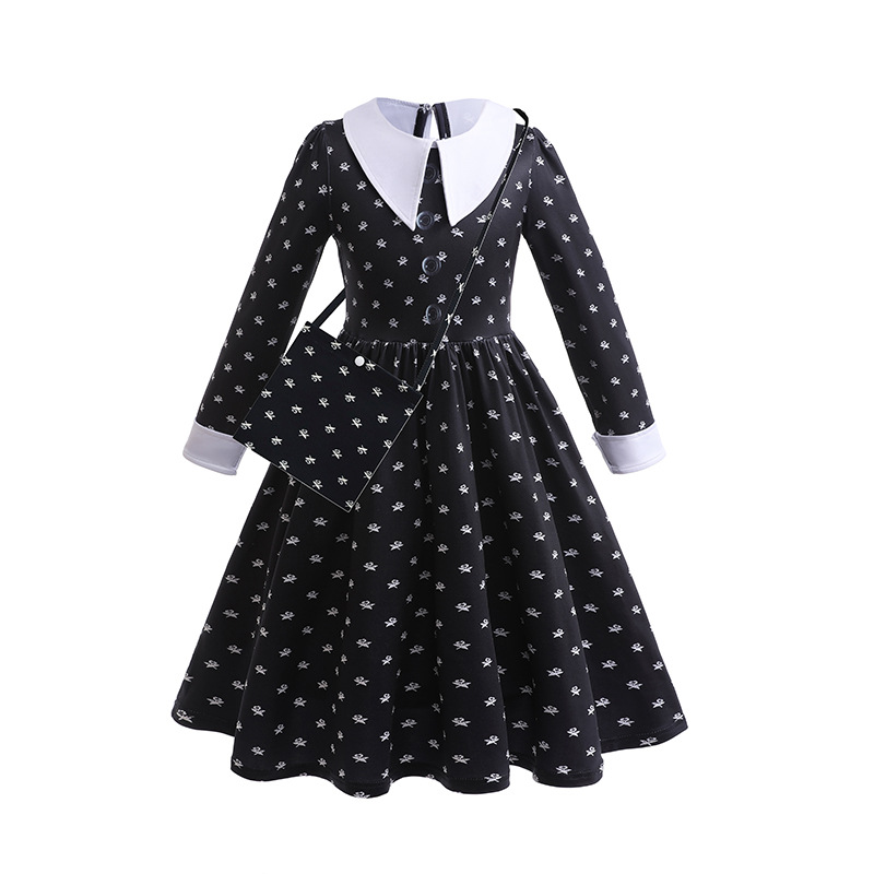 Cross-Border Export Wednesday Black Dress Cos Costume 2023 Halloween Addams Family Dress