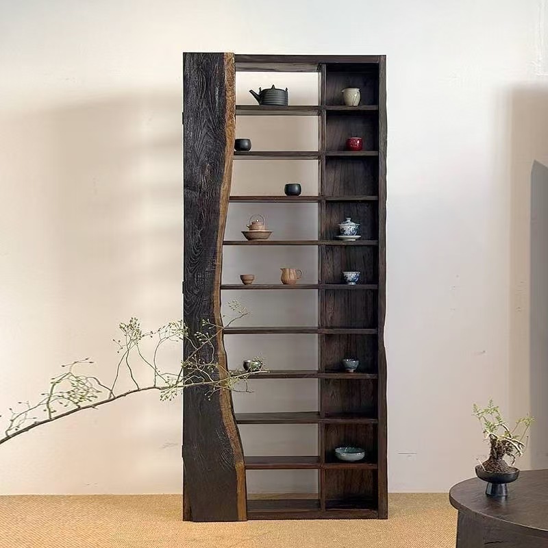 Wabi-Sabi Style Antique Shelf Solid Wood Old Elm Antique Shelf Storage Rack Wooden Tea Cup Rack Multi-Treasure Cabinet Wall-Mounted Antique Shelf