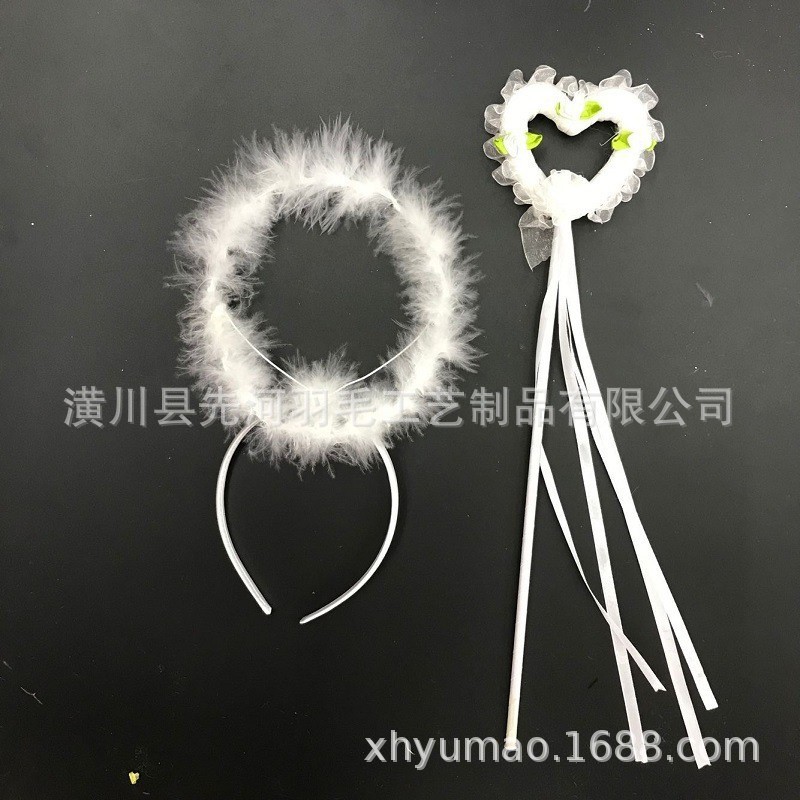 Feather Angel Ring Headband Headwear Horn Head Buckle Halloween Christmas Party Ball with Lamp Headband Angel Stick