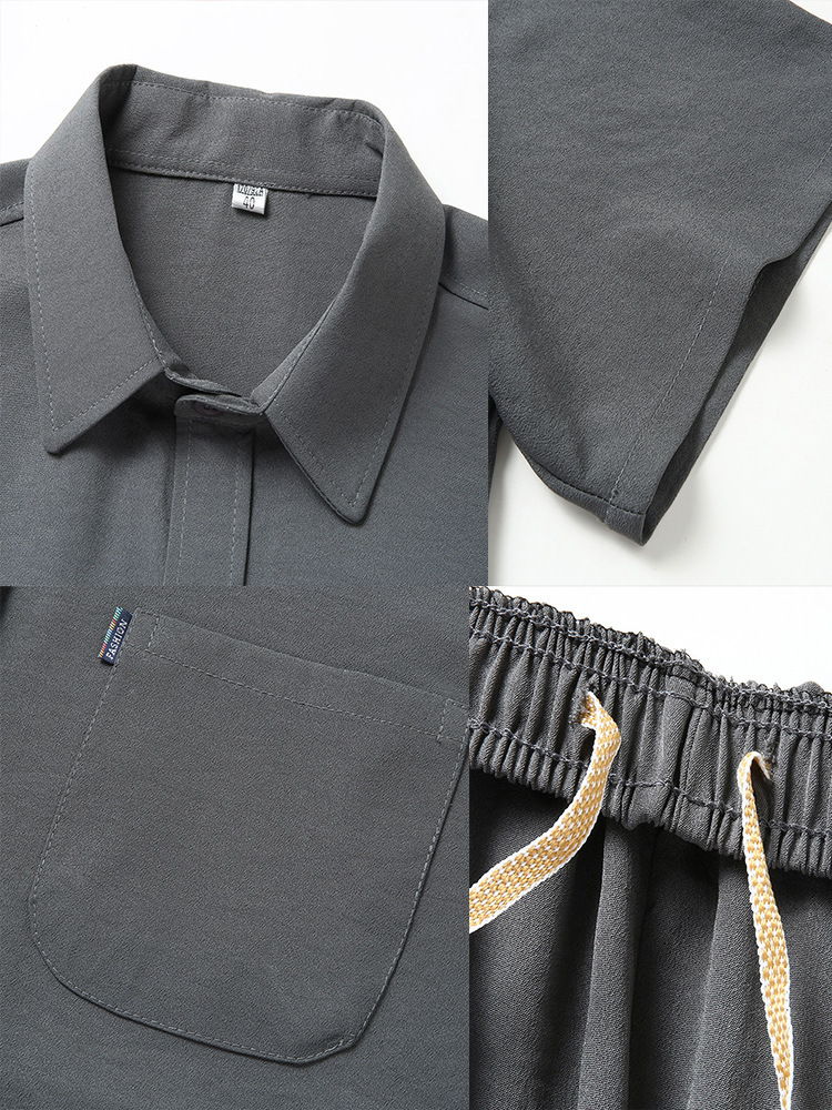 Men's Summer Middle-Aged and Elderly Dad Shirts Men's Cotton and Linen Short-Sleeved Trousers Chinese Style Suit Thin Loose Suit