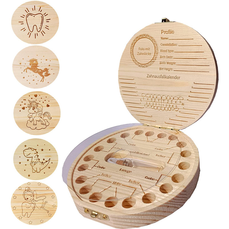 Manufacturer Supply of New Tooth House Wooden Deciduous Tooth Box, Lanugo Umbilical Cord Tooth Collection Box, Infant Souvenir Box