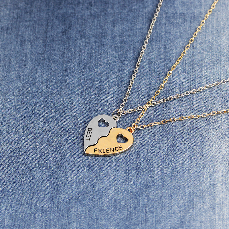 Cross-border European and American fashion best friend Best Firends hollow heart-shaped gold and silver stitching clavicle chain