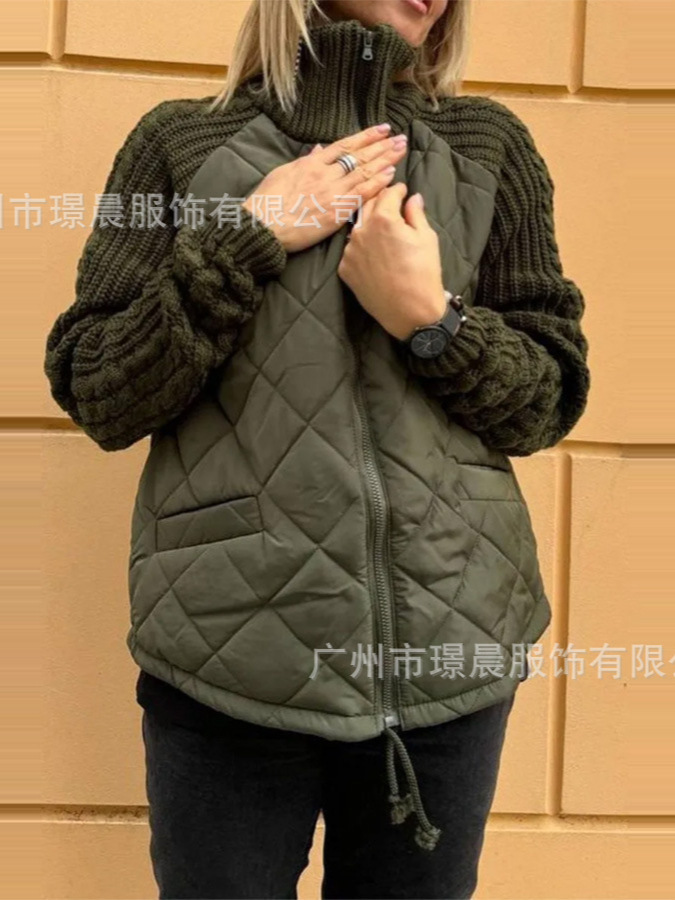 Amazon 2024 Autumn and Winter New European and American Cross-Border Fashion Cardigan Zipper Long-Sleeved Stand-Up Collar Women's Outwear Cotton Outwear