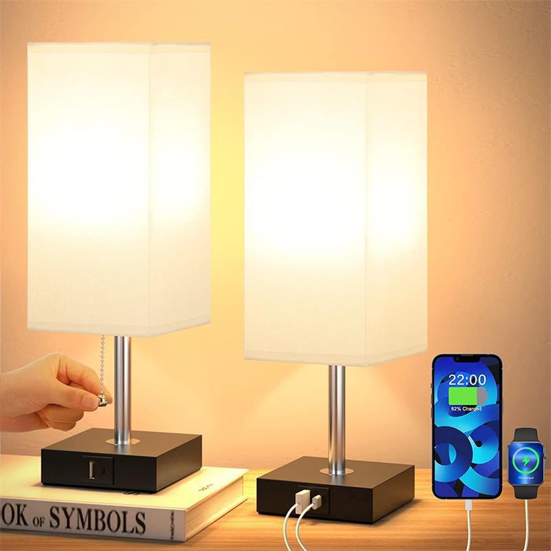 Cross-border exclusive for Amazon square fabric desk lamp zipper switch A + C USB functional study lamp bedside lamp