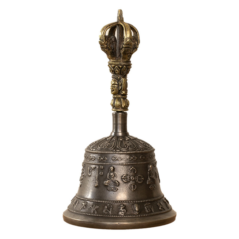 Nepalese Bronze Vajra Bell Xizang Five-Strand Ritual Instrument Bell with Crisp Sound Healing Copper Bell Carved Bell Bell Pestle