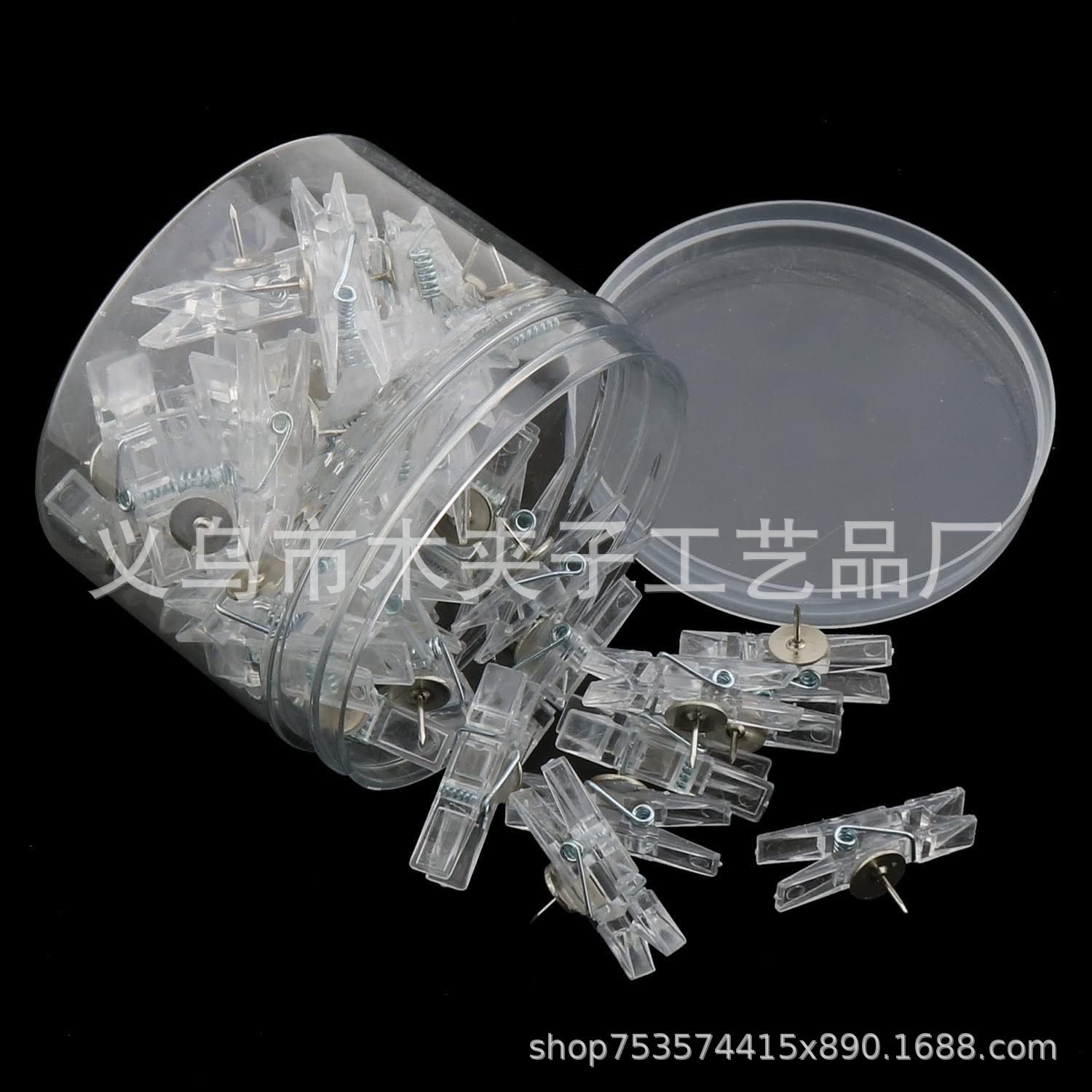 Factory direct transparent plastic small clip with pushpin clip transparent paper clip thumb nail suitable for cork board
