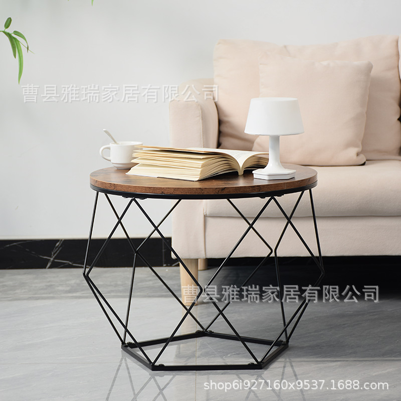 Nordic Retro Round Coffee Table Wrought Iron Internet Celebrity Sofa Side Table Balcony Coffee Table Modern Small Apartment Bedroom Table