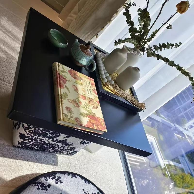 Bay Window Table and Chairs, Tatami Coffee Table, Light Luxury Creative Landscape Painting, Futon, Balcony Tea Room, Leisure Retro Table and Chair Combination