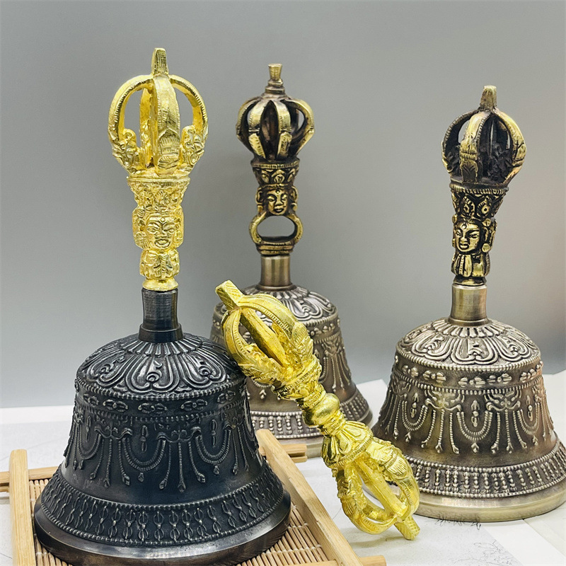 Xizang King Kong Bell Pestle Nepal Handmade Retro Musical Instrument Five-strand Nine-strand Pure Copper Bell Rattle Musical Instrument Wake-up Bell