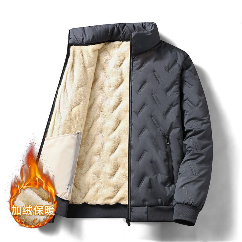 Lamb Fleece Cotton Coat Jacket Men's Winter fleece-lined Thickened Cotton Coat Warm Windproof Loose Windproof Casual Cotton Coat Fleece