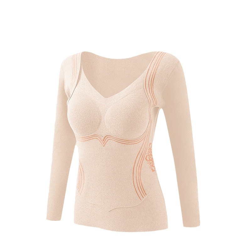 Mulberry Silk Class 7A Anti-Mite Warm Top with Chest Pad for Traceless Wear fleece-lined Thickened Base Top