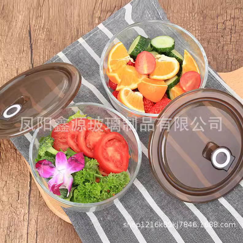 High-Looking Round Negative Pressure Fresh-Keeping Bowl Gift Set Push Gift Printing Opening Gift Glass Bowl Wholesale