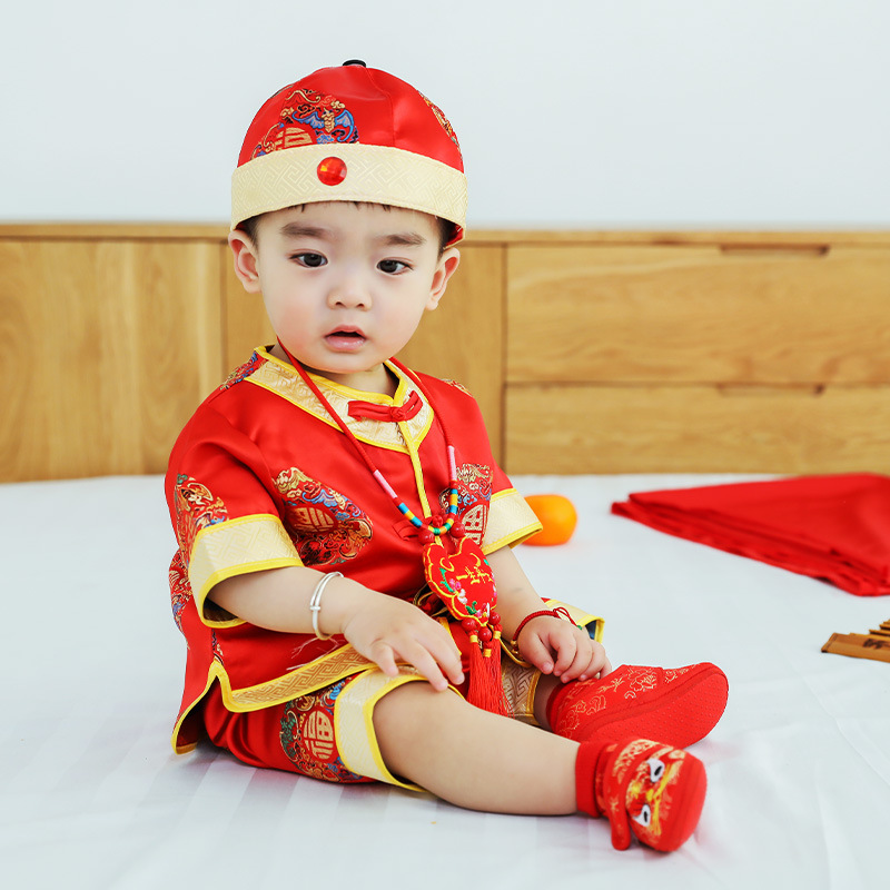 Baby One Year Old Tang Suit for Boys and Girls Hanfu Summer Baby Hundred Days Grab Week Suit Chinese Style One Year Old Birthday Dress