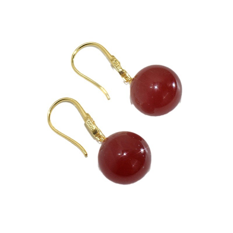 Natural Emerald Ear Hook Ice Red Agate Money Rolling Earrings Retro New Chinese Women's Earrings Supply Wholesale
