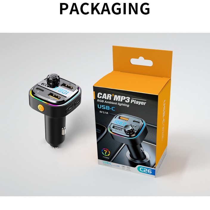 C26 car bluetooth MP3 music player BT5.0 car FM transmitter hands-free call mobile phone music