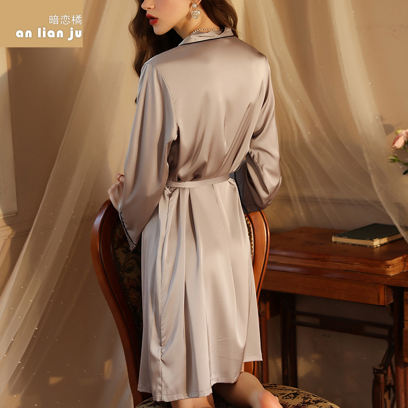 Summer New Women's Hotel Sexy Cardigan Nightgown Classy Accessible Luxury Imitation Silk Fabric Pajamas Home Clothes 285