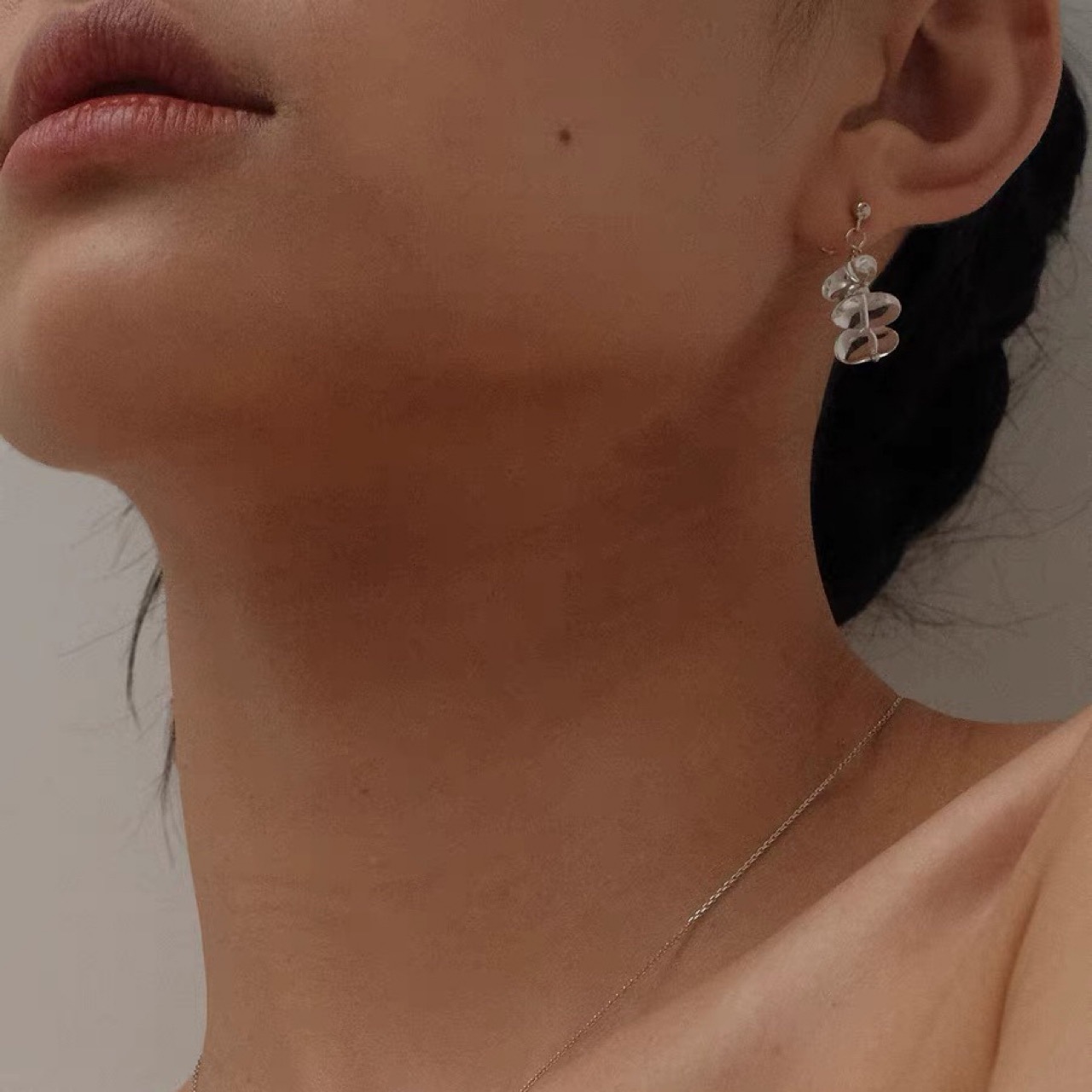 S925 Silver Natural Shaped White Crystal Earrings Summer Ice Air Sense Korean Style All-match Daily Niche Style