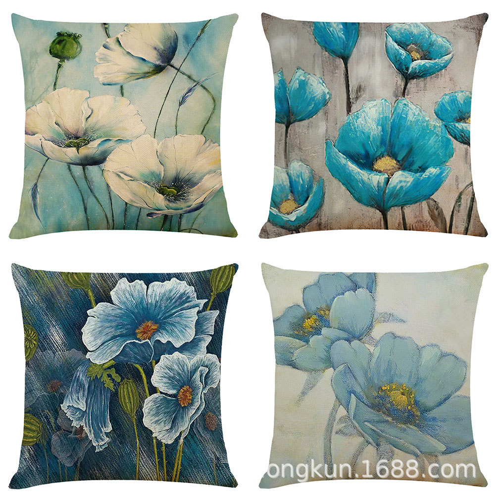 Подушка из хлопка и льна с зеленым растительным принтом для автомобиля и дивана