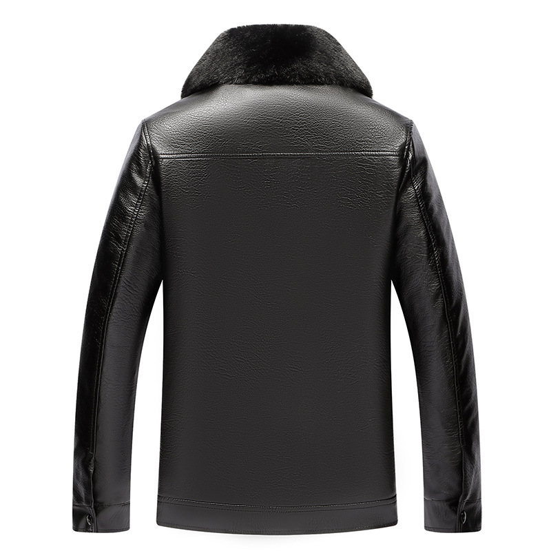 Forest bird factory direct middle-aged leather men's middle-aged plus velvet padded fur collar business leather jacket coat stall