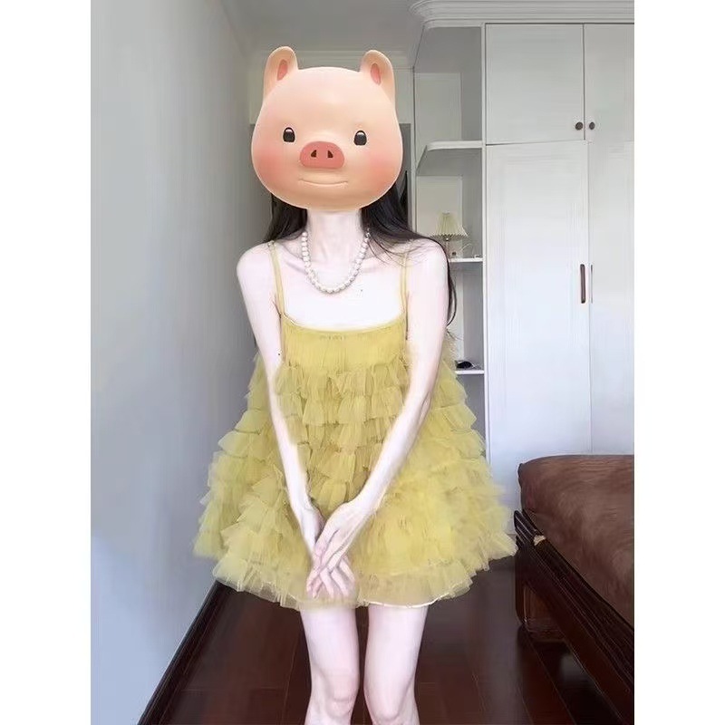 Vacation Style Mesh Splicing Suspender Dress for Women 2025 Spring and Summer New Style Slimming Look and Chic Cake Skirt Trendy