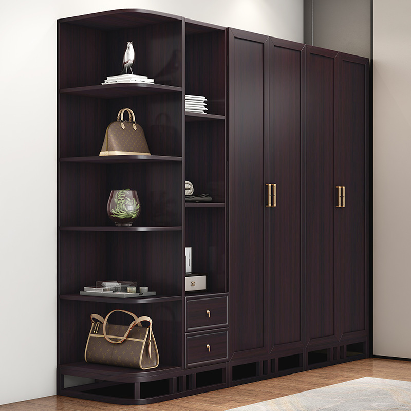 New Chinese-Style Wardrobe, Modern, Simple and Economical, Home Bedroom Wardrobe, Four or Five-Door Overall Storage Cabinet