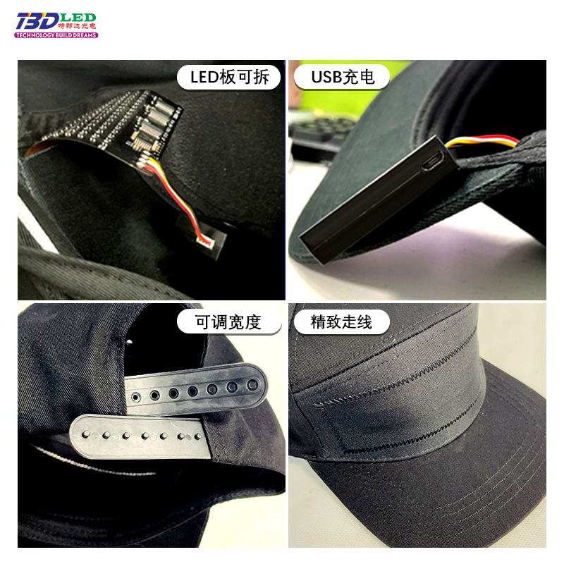 Led Luminous Hat Mobile Phone Editing English Led Advertising Scrolling Monochrome Pure Cotton Led High-Brightness Scrolling Screen