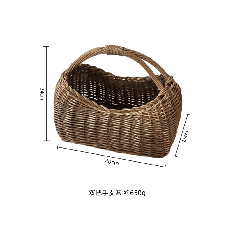 Hand-woven flower basket handbag French vintage ins flower arrangement picking basket fruit flower shooting props back