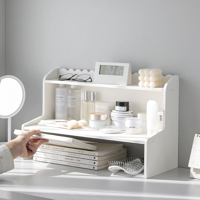 Modern style double-layer height-increasing desktop storage rack dormitory office cosmetics stationery book storage organizer