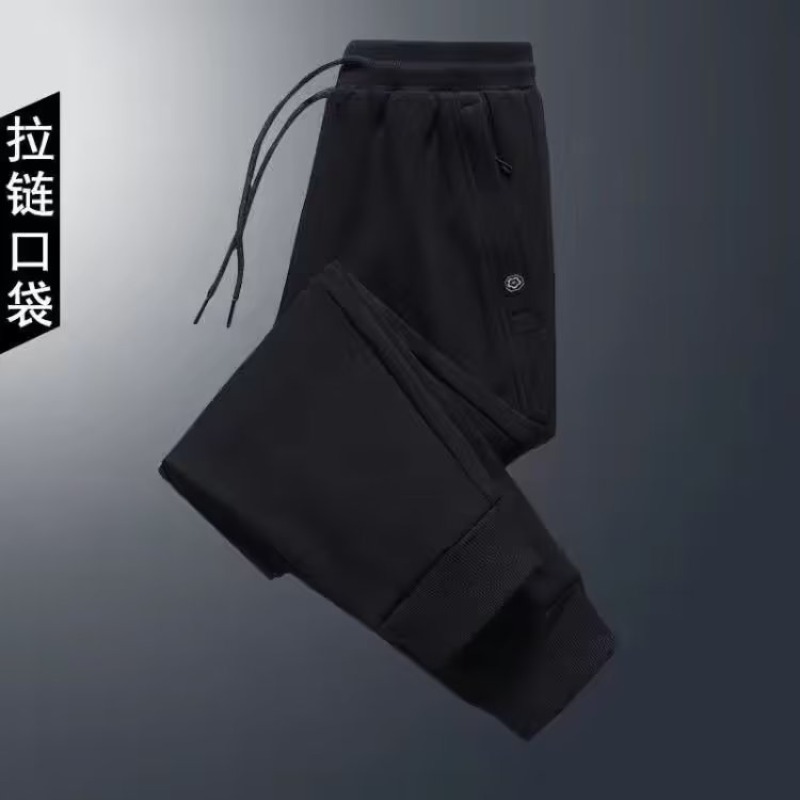 Shirt Young Clothing Fleece-Lined Pants Men's Casual Pants Autumn and Winter New Plum Blossom Zipper Outer Wear Sports Warm Sweatpants