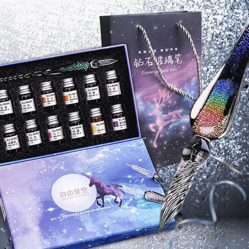 Стеклянная ручка Starry Sky, фонтанное перо с цветными чернилами, популярный набор подарков для студентов