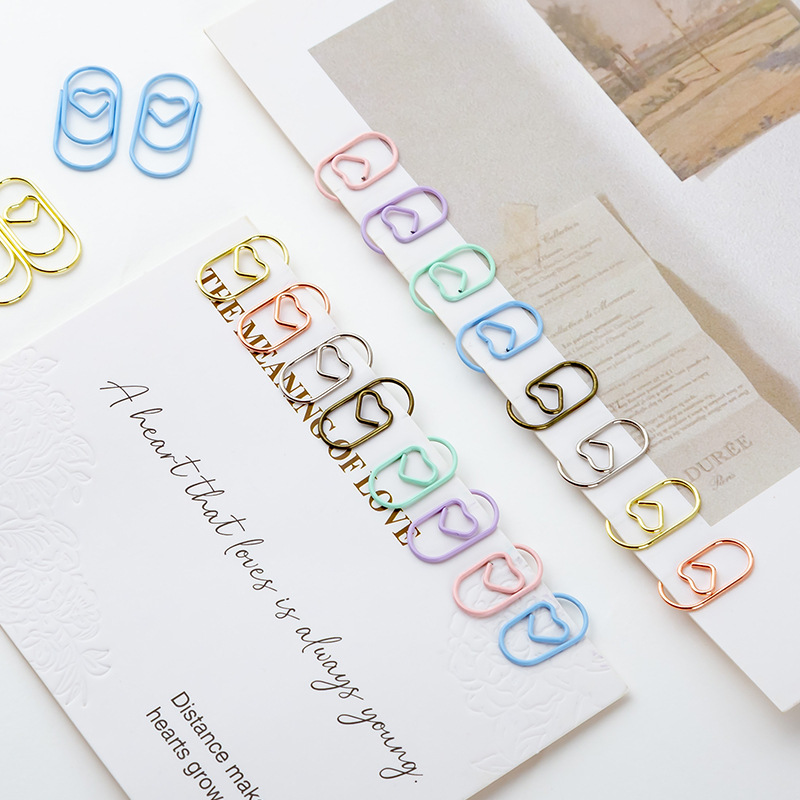 Hot sale mini love paper clip wholesale free shipping macaroon color heart-shaped paper clip metal creative paper clip