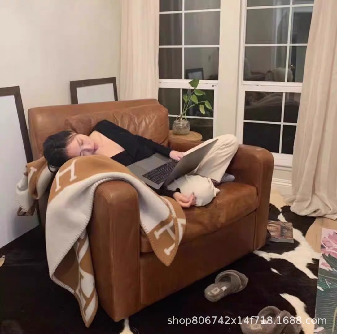 Одеяло из шерсти и кашемира с буквой H, легкое, для дома