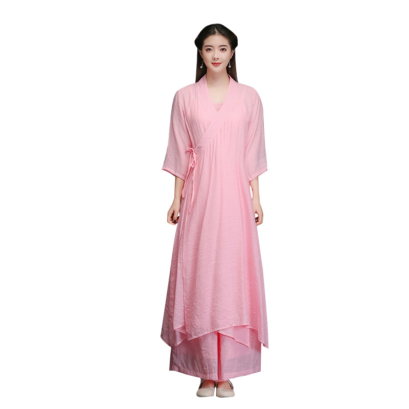 Real Shot of 2026 Spring and Autumn New Artistic Chinese-Style Hanfu Zen-Inspired Women's Clothing Zen Meditation Tea Dress Three-Piece Set Dress
