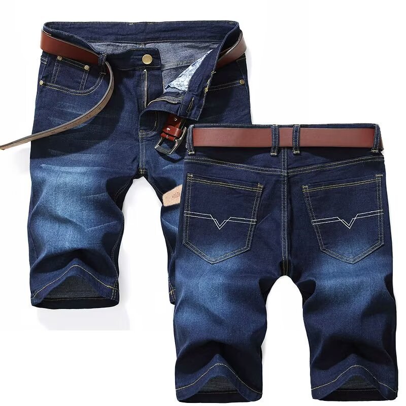 009 Denim Shorts Men's Five-point Pants Thin Loose Straight Pants Casual plus size Men's Half Stretch Pants