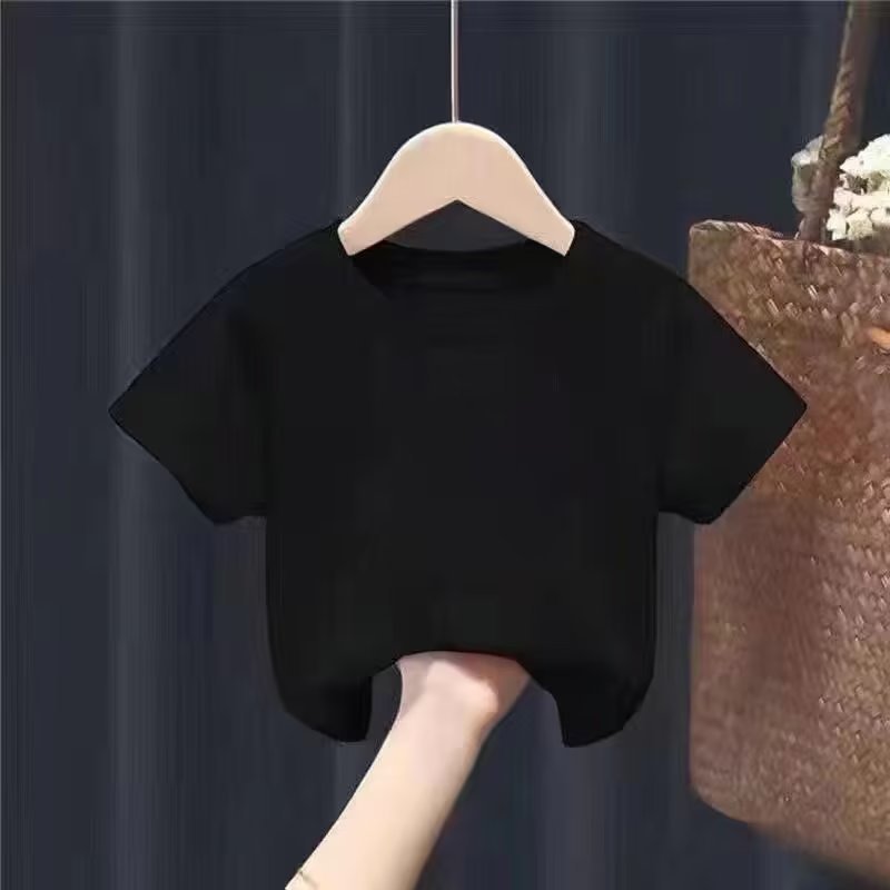 Children's Wear Summer New Solid Color Simple Children's Short-sleeved T-shirt Korean Style Solid Color Pattern-free Blank Clothes for Middle and Big Children