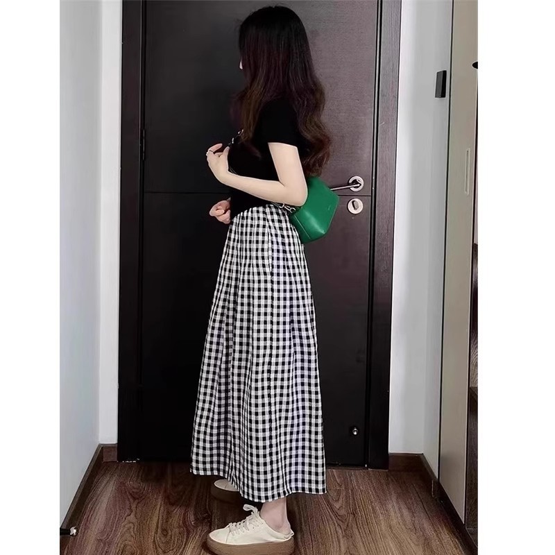 Plus-Size Plaid Skirt Pants for Women, Summer Thin High-Waisted Slimming Loose Casual Pants Skirt 150kg for Chubby mm
