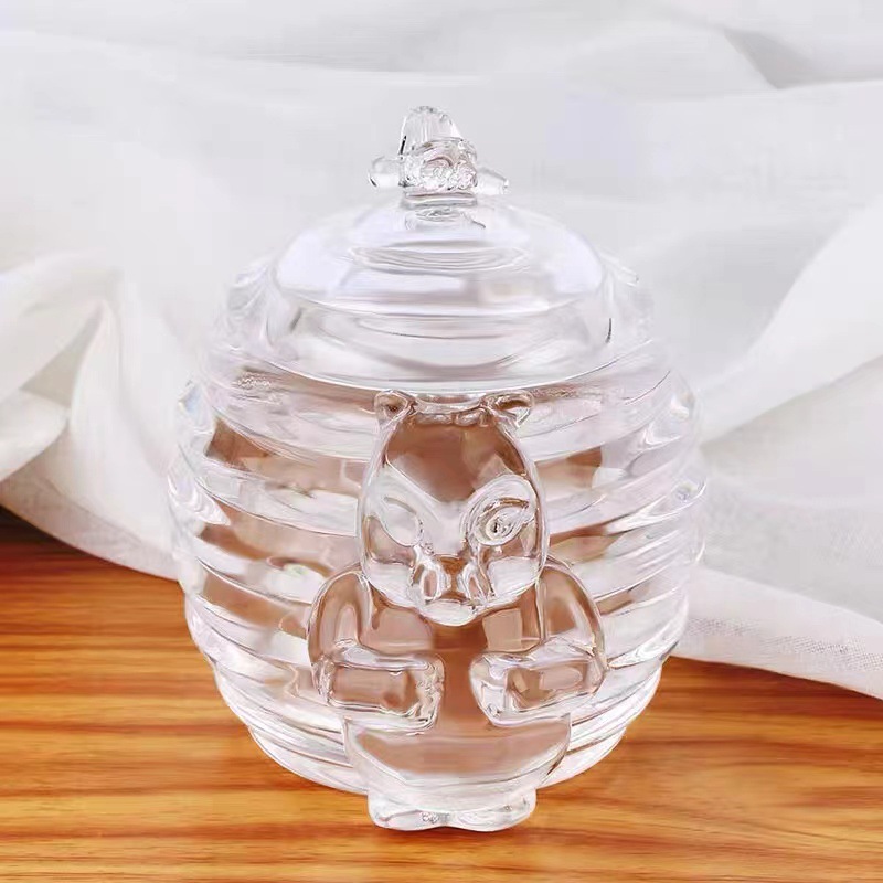 Vintage Personality Glass Hi Candy Jar Decorative Cotton Swab Storage Box Storage Jar Bear Honey Jar Cup with Lid