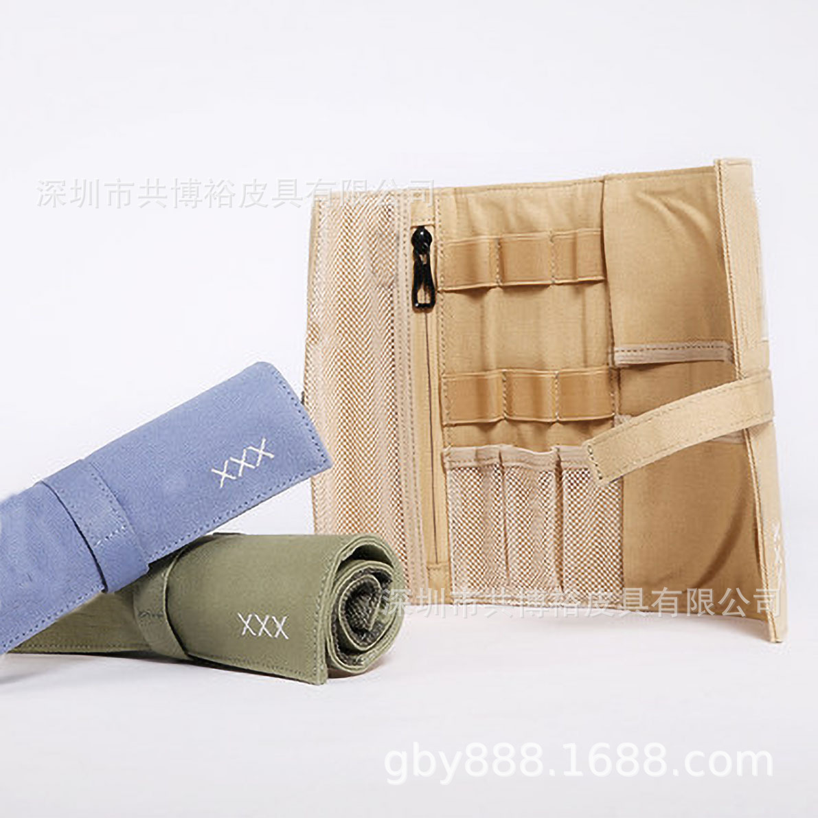 Customized Data Cable Cosmetics Bag, Digital 3C Accessories Organizer Roll Bag, Small Items Organizer Roller Shutter Bag, Canvas Cable Roll Bag