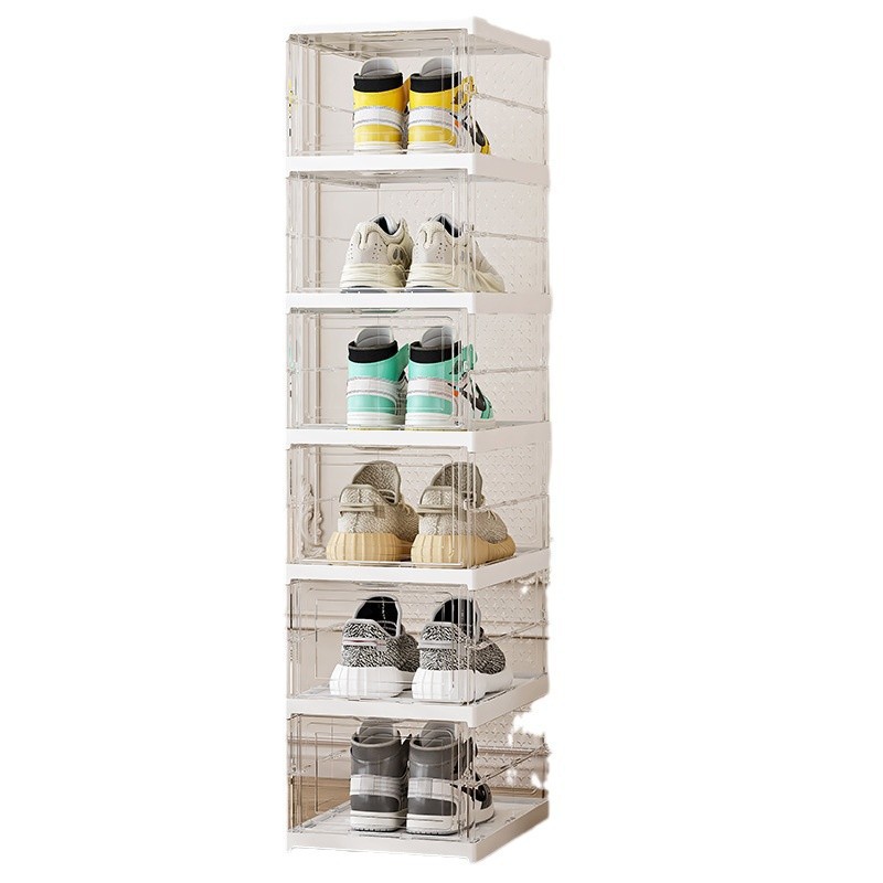 Installation-Free Transparent Shoe Rack, Foldableable Shoe Box, Plastic Breathable Pet, Dust-Proof Storage Cross-Border Shoe Cabinet That Can Be Used in One Pull