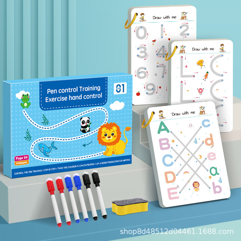 Cross-Border Supply of Pen Control Training for Kidsren, Erasable Pen Practice Cards for Kindergarten Early Education, Basic Calligraphy Practice
