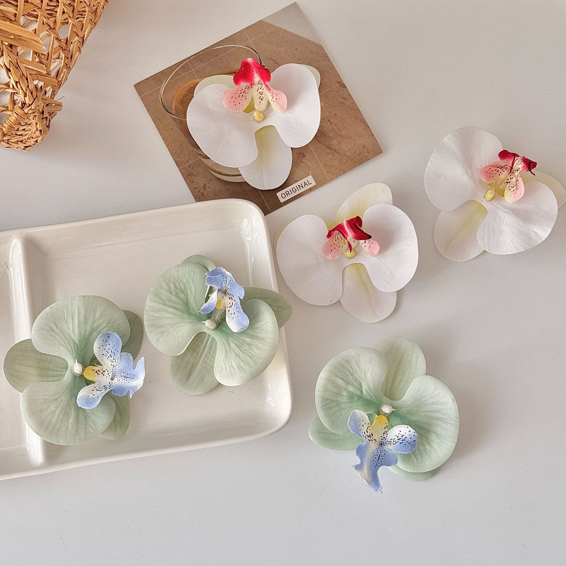 Phalaenopsis artificial flower flower head artificial flower handmade DIY decorative hairpin corsage accessories hand gift cake decorations