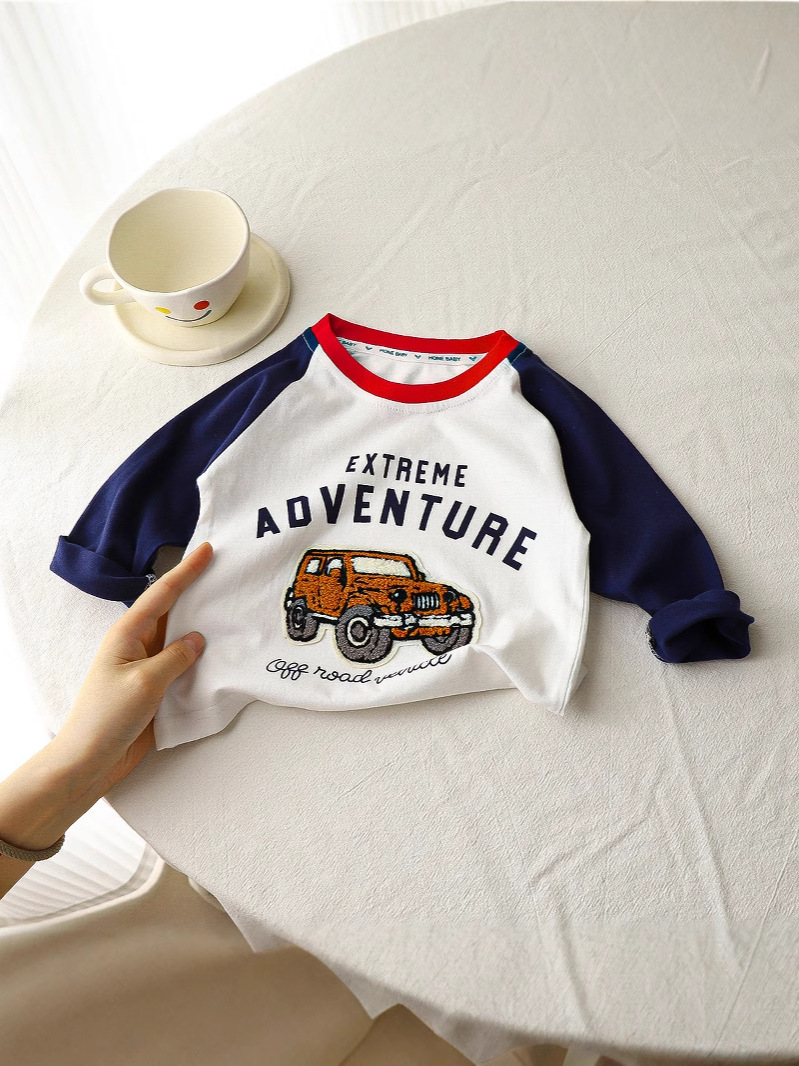 2025 New Spring & Fall Patch Kidsren's Clothing Boys' T-Shirts Long-Sleeved Spring Cotton Bottoming Shirts Kidsren's Multi-Color Boys
