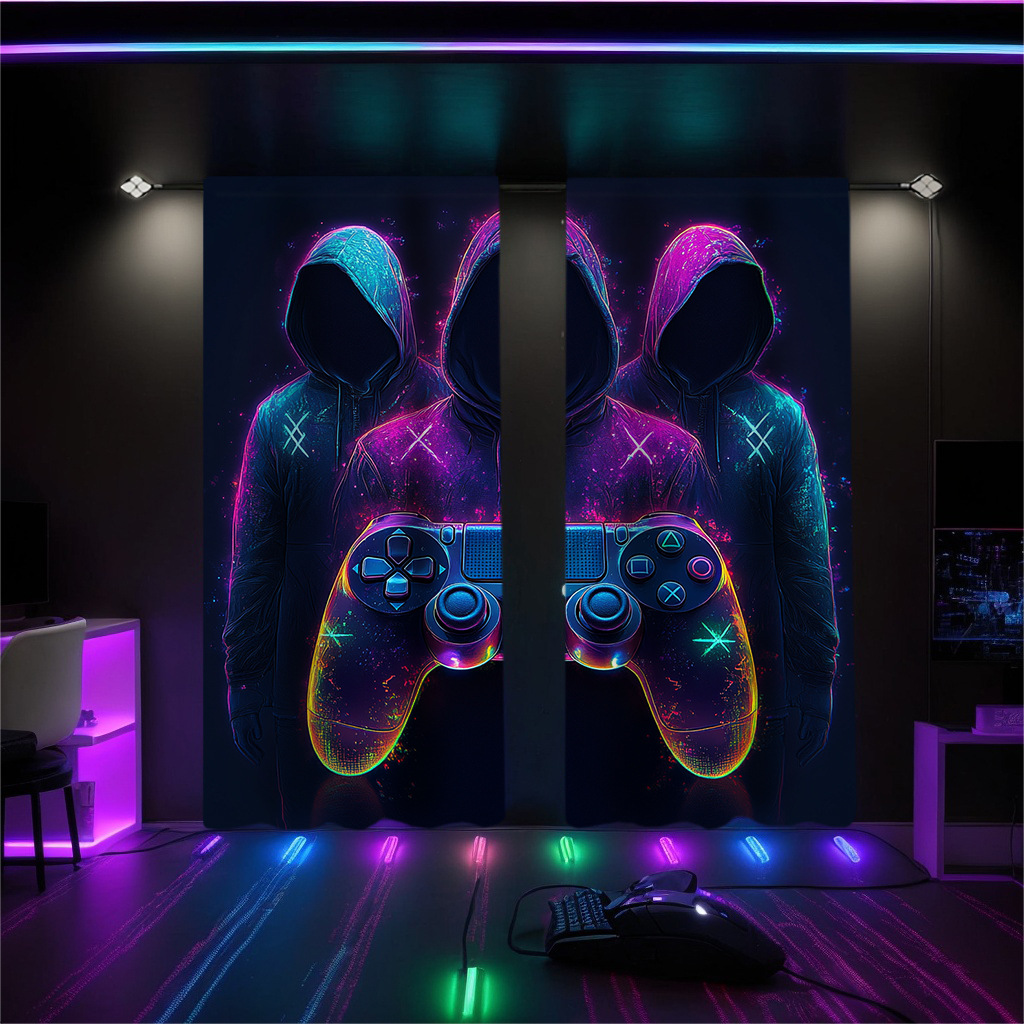 Jit Game Controller Design, Cross-Border Exclusive Factory Direct Sales, Digital Printing Processing Curtains and Screens for E-Sports Rooms