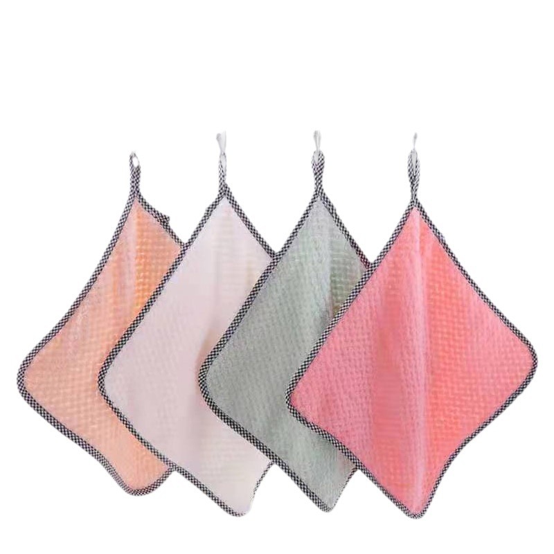 Dishwashing towel rag pineapple coral fleece rag oil-free dishwashing soft absorbent cleaning cloth kitchen small rag