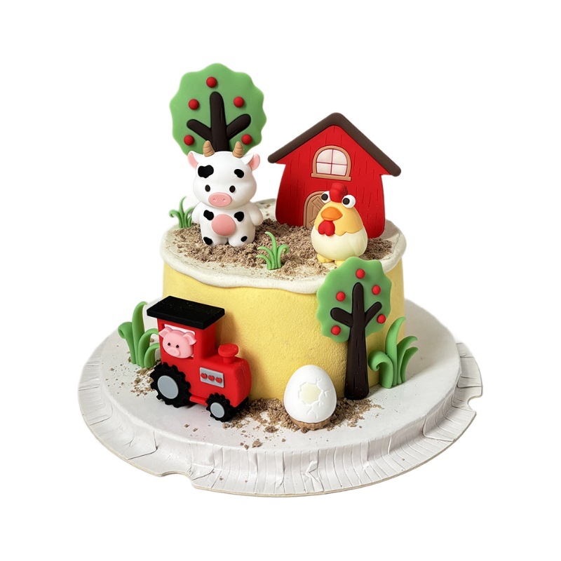 Farm Tractor Piggy Chick Egg Doll Ornaments Fruit Tree Cake Decoration Cow Egg House Cross Border