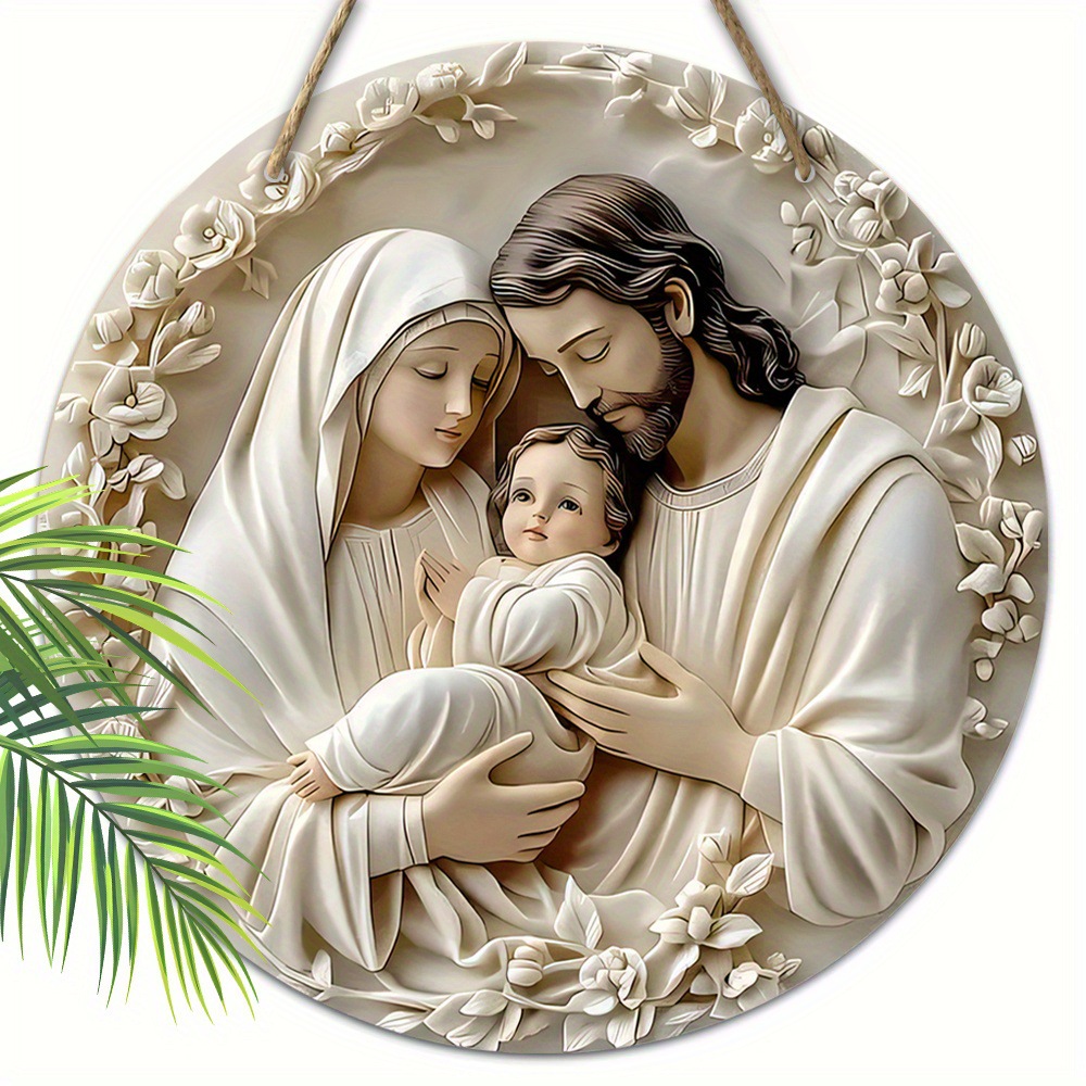 Cross-border Jesus Faith Warm Family Round Listing Festival Dress-up Window Glass Pendant