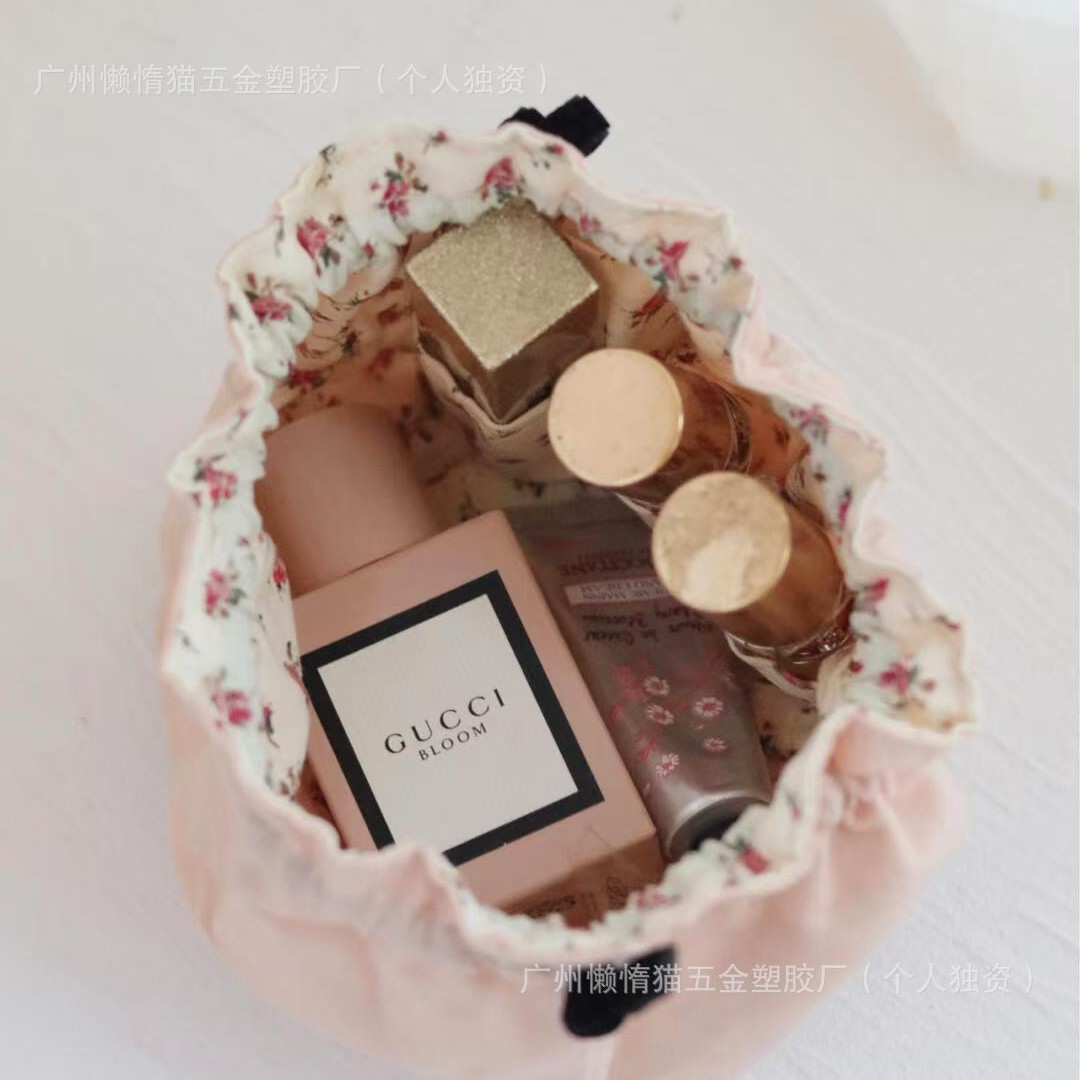 G's New Drawstring Bucket Bag Pink Lipstick Bag Cosmetic Bag Coin Purse Floral Cosmetics Bag