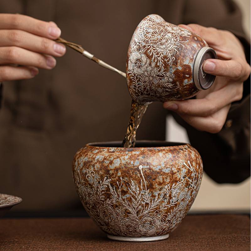 Jixuan Old Rock Mud Fanhua Silver-gilt Jianshui Household Kung Fu Tea Set Waste Water Tank Tea Dregs Tank Water Pittoon Cup Washing Washer